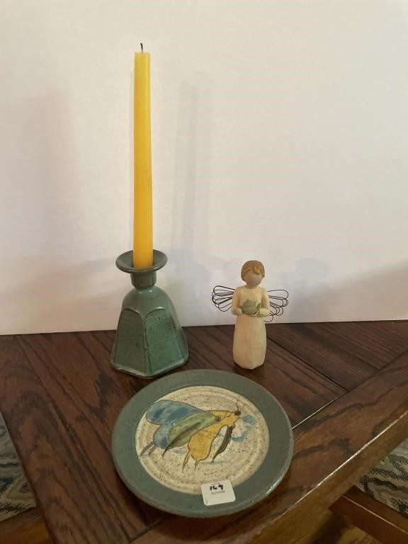 CANDLESTICK, PLATE AND WILLOW TREE FIGURINE