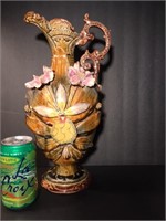 *** Repaired ***  Tall Majolica Ewer OLD