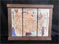 American Indian Tribes Map Artwork on Wood