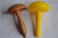 Yellow Plastic and Wood Unscrewable Mushroom