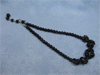 Vtg Black Beaded Necklace Hallmarked