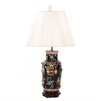 Chinese Export Famille Noir vase lamp