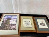 3pc Art Prints: Hunting Dog at Pond, Ducks