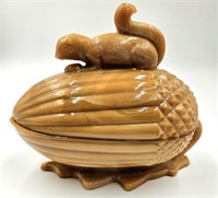 Squirrel on Nut Slag Glass Covered Dish