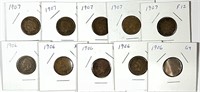 (10) 1906 & 1907 Indian Head Cent Penny Lot