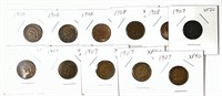 (10) 1907 & 1908 Indian Head Cent Penny Lot