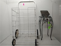 grocery cart, metal basket and metal table