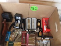 Box lot-compass-pen sets- watches- jewelry- misc.