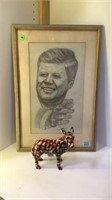 FRAMED PENSIL SKETCH OF JFK SIGNED BY ARTIST