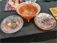Carnival glass plate, bowl, and dish