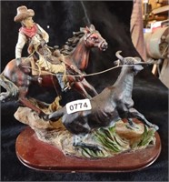 Cowboy & Steer 11" Poly Resin Figure