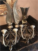 Brass Candle holders, bookends, table lamp