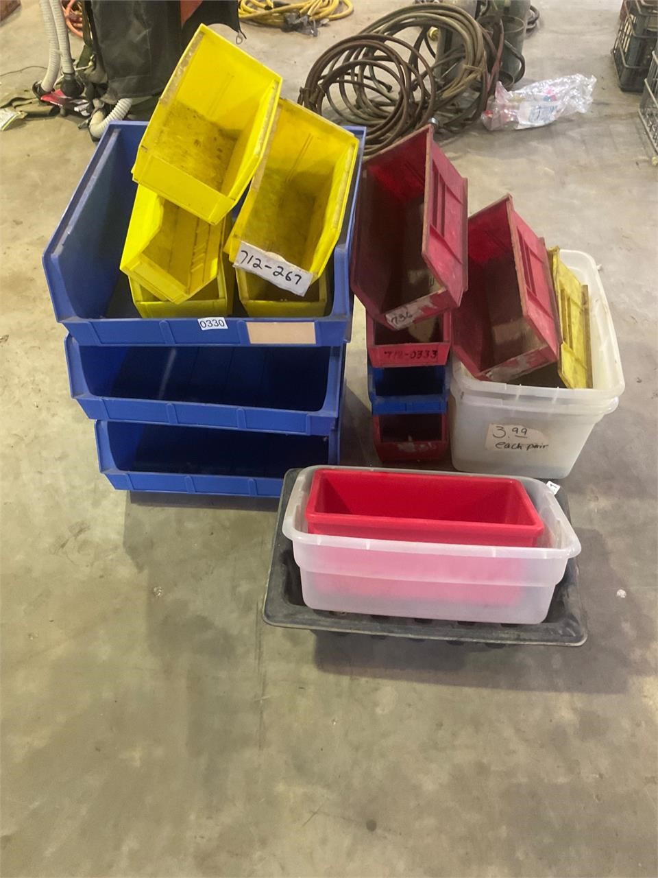 20 assorted bins and containers