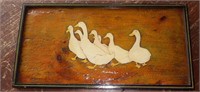 Wooden Serving Tray or Wall Plaque Inlaid Geese