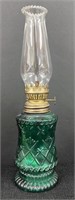 Vtg Mini Green Oil Lamp w/Globe-Hong Kong