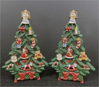Cast Iron Christmas Tree Candle Holder Pair