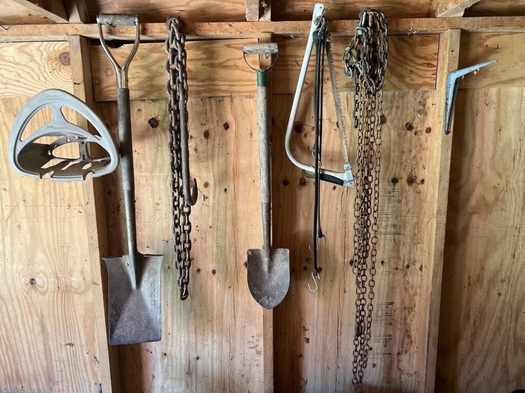 Chains, shovels, saws, & rubber tow straps