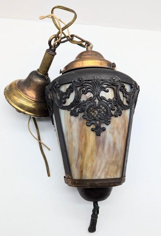 Antique Slag Glass Pendant Light Fixture Mission