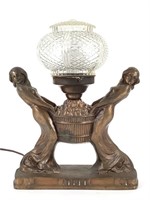 Metal Table Lamp w Female Figures, EAPG Globe