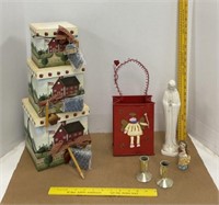 Nesting School House Decor Boxes, Metal Candle