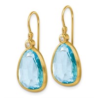 14K- Diamond and Blue Topaz Dangle Earrings