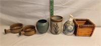 Signed Pottery: Soap Pump, Crock, Vase