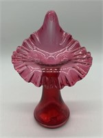 Vtg Fenton Cranberry Glass Jack in the Pulpit Vase