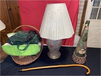 Lamp wooden cane, basket, household items