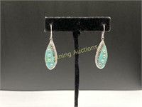 STERLING SILVER TURQUOISE INLAY DANGLE EARRINGS
