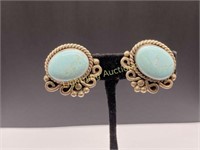 STERLING SILVER TURQUOISE CLIP-BACK EARRINGS