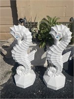 Pair, Concrete Seahorse Statues 32" h