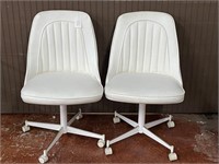 Pair Modern White Swivel Side Chairs by Stoneville