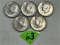 (5) Kennedy 40 Percent Silver Half Dollars