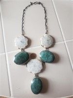 Oversized White & Teal Stone Necklace