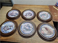 6 FLORAL Collector Plates in Wood Frames