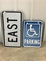 Metal East And Parking Signs