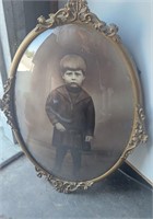 Antique Convex Glass Metal Frame Picture