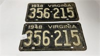 Pair of Virginia 1948 license plates