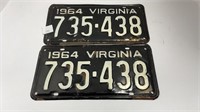 Pair of Virginia 1964 license plates