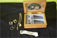 Sm Decorative Jewelry Box (Wood & Glass) with
