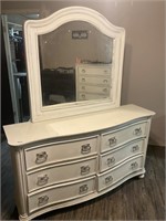 White Wooden Dresser, mirror, sizes in pics