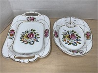 2 Floral Serving Pieces unmarked - White / Floral