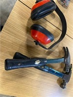 2 hammers with red ear protection