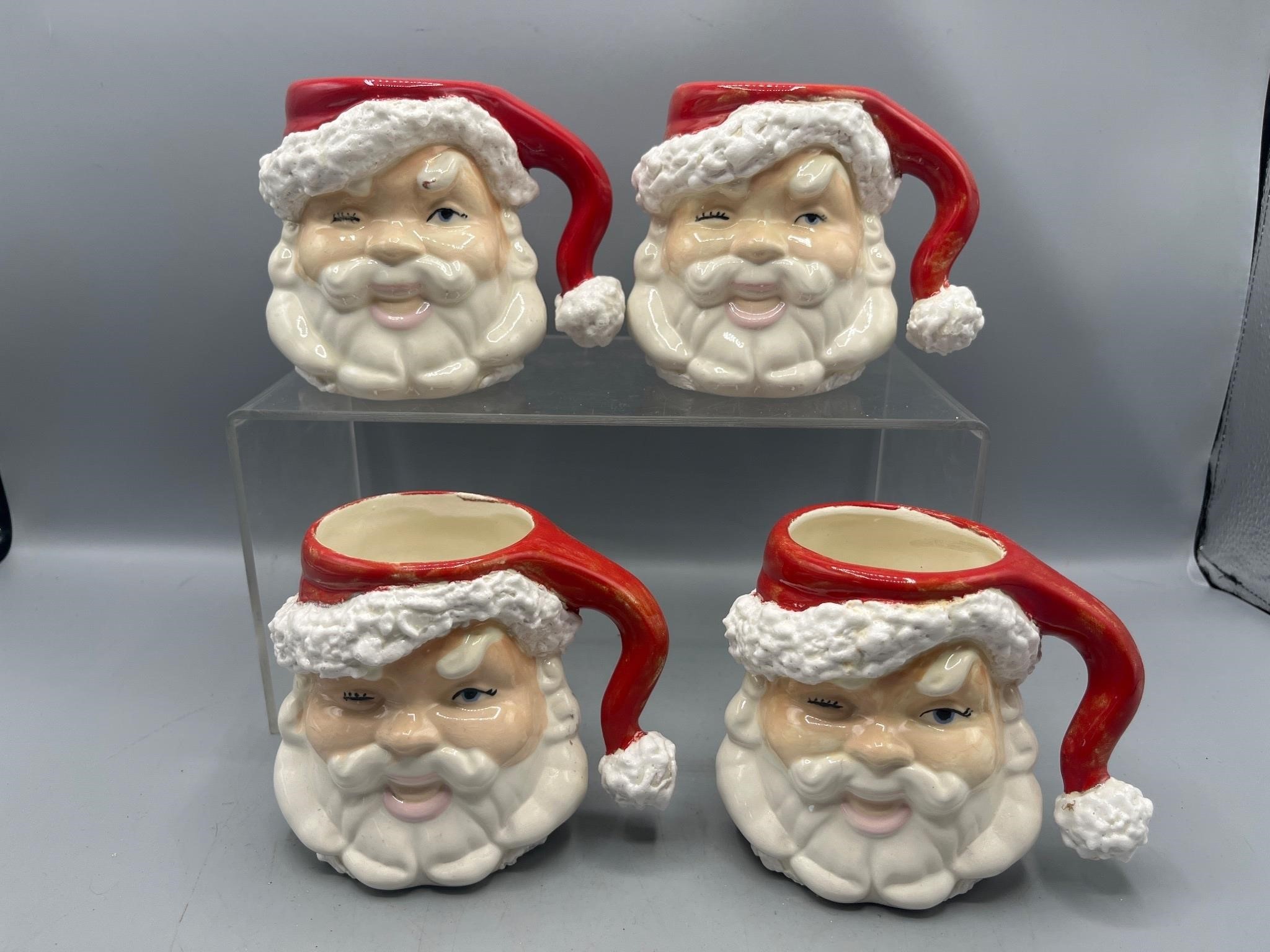 Vintage winking Santa Christmas mugs