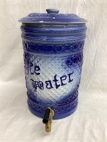 Blue & White Ironstone Ice Water Cooler w/ Lid,