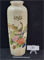 11" Japan Enameled Peacocks Porcelain Vase