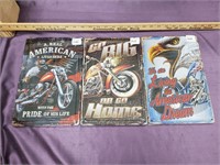 3 Metal Motorcycle Signs