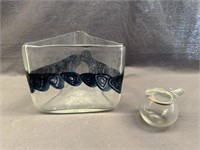VINTAGE TRIANGULAR GLASS VASE AND SMALL 8x6" AND