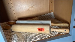 (2) ROLLING PINS: MARBLE & WOOD