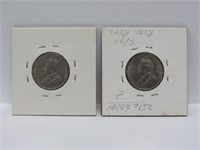 2 Canadian 5 Cent coins, 1922